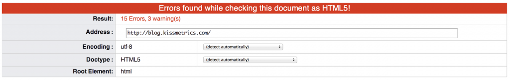 KISSmetrics errors per page